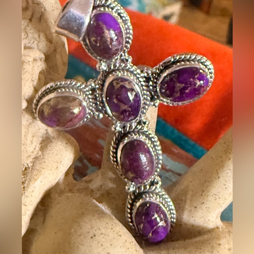 Purple Turquoise Sterling Silver Cross Pendent
.925